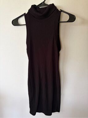Bozzolo Dark Brown Ribbed Sleeveless Turtleneck Dress